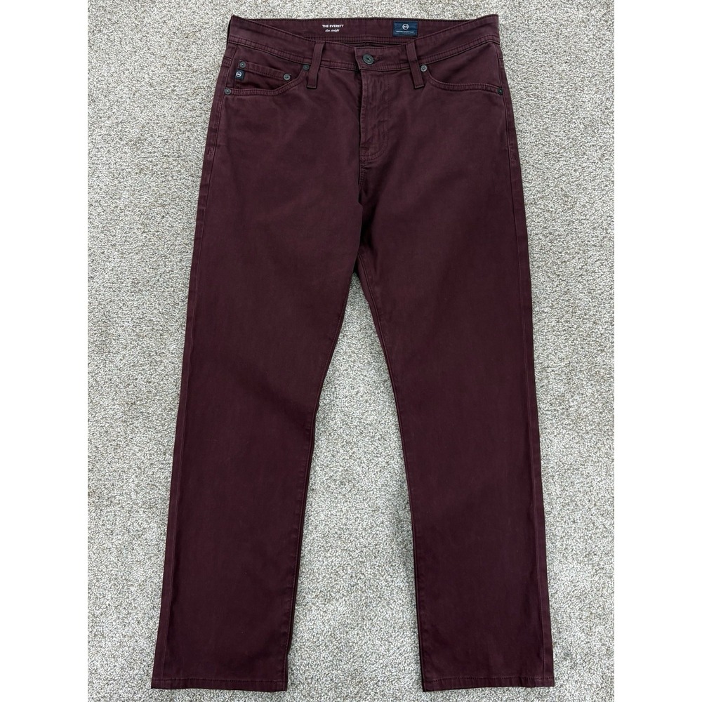 AG Adriano Goldschmied Everett Slim Straight Mens Size 30 Red Rum (RRM) Sateen